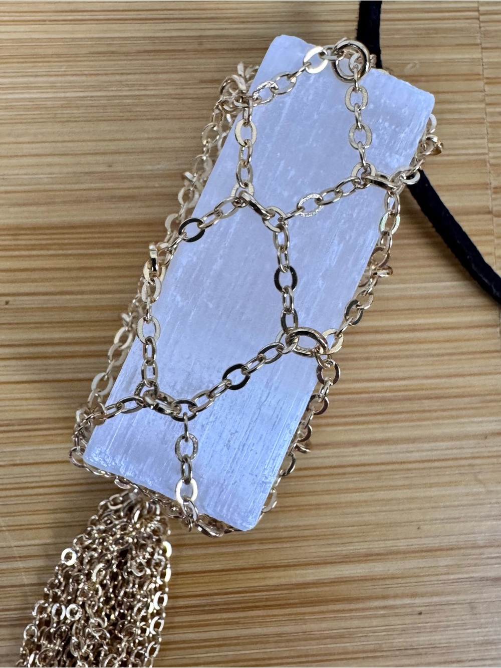 Free People Semiprecious Stone Pendant Necklace Gold Chain with Tassel